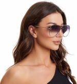 Premium Rimless Oversized Aviator Sunglasses for Women, Polarized PC Lens UV Protection Women’s Shade VF2203