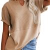 SHEWIN Womens Casual V Neck Waffle Knit Tops Short Sleeve T Shirts Loose Blouses