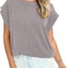 SHEWIN Womens Shirts Casual Crewneck Cap Sleeve T Shirt Cute Summer Tops Loose Knitted Blouses