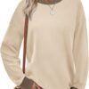 Saloogoe Sweatshirts for Women Crewneck Long Sleeve Loose Fit Tops Color Block Ribbed Trim Fashion 2024