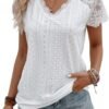 SweatyRocks Women's Floral Lace Short Sleeve Raglan Top Casual V Neck Pullover Plain Tee Shirt