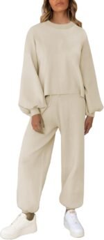 Viottiset Women's 2 Piece Outfits Sweatsuit Casual Knit Pullover Sweater Pajamas Lounge Set