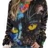 ZOCAVIA Women's Y2K Art Cat Sweatshirts Fall Abstract Cat Graphic Pullover Tops Long Sleeve Oil Painting Cat Printed T Shirts