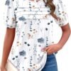 Zeagoo Womens Short Sleeve Tops Floral Boho Shirts Pleated Crewneck Summer Outfit Puff Sleeve Blouses Casual Tunic