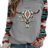 HOTYD Western Sweatshirts for Women Casual Long Sleeve Vintage Aztec Geometric Graphic Shirts Loose Crew Neck Pullover Tops